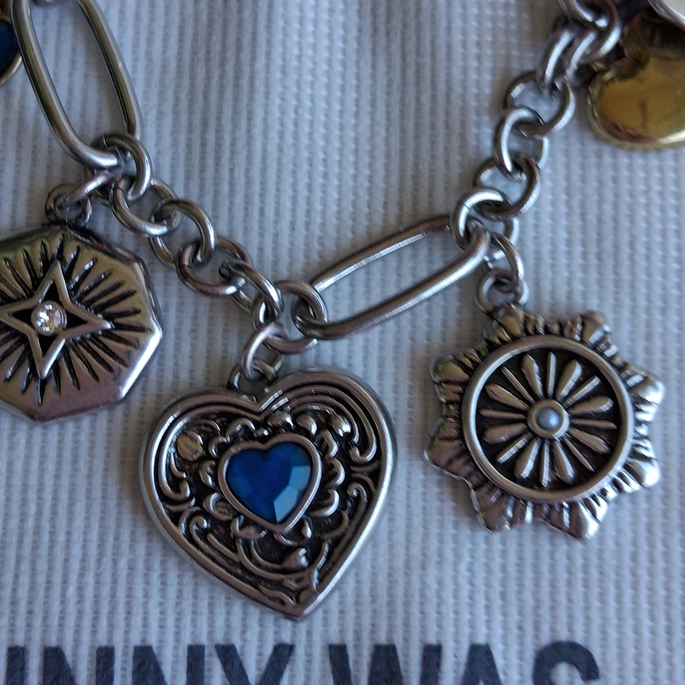 Johnny Was Silver-Tone Heart Charm Bracelet with Blue Accents - Picture 10 of 11